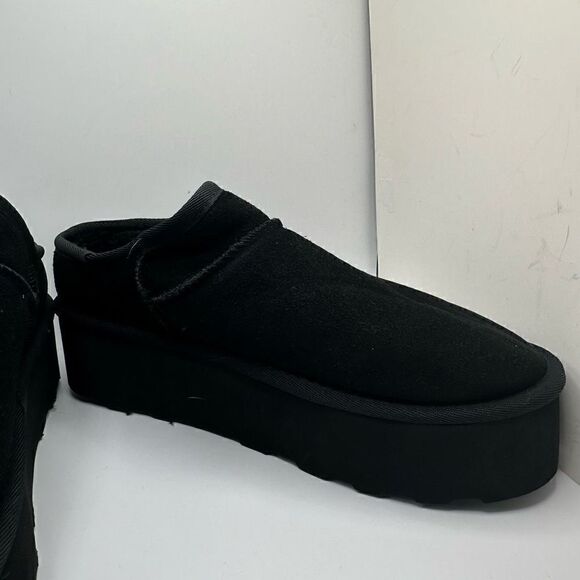 CUSHIONAIRE Women's Genuine Suede Cozy Mule Platform +Memory Foam 9 BLACK - Picture 6 of 7